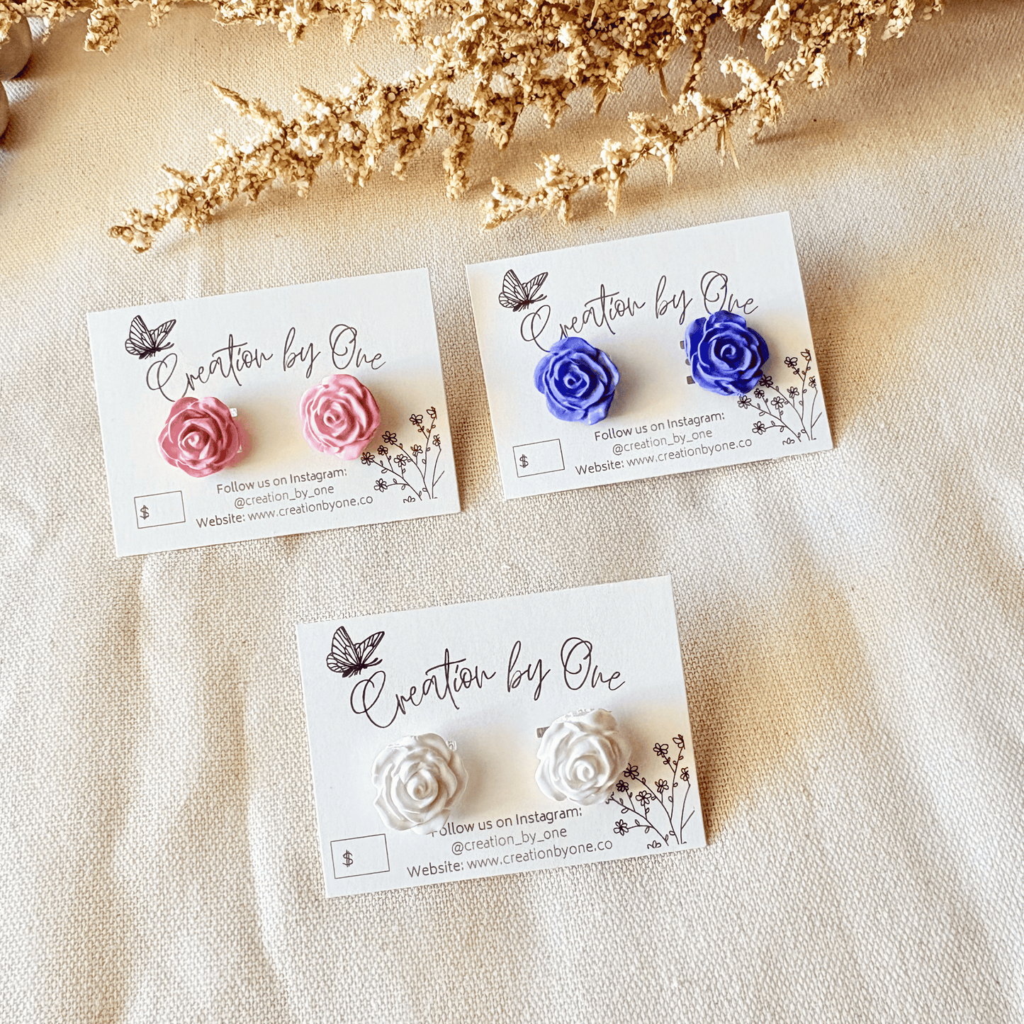 Rose Stud Earrings – Lavender, Blush Pink, or White (Handmade Floral Studs)