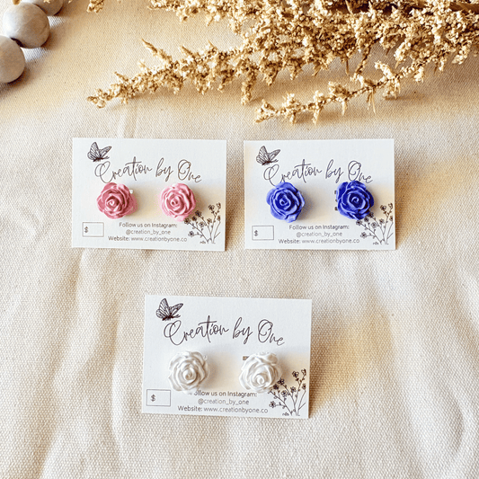 Rose Stud Earrings – Lavender, Blush Pink, or White (Handmade Floral Studs)