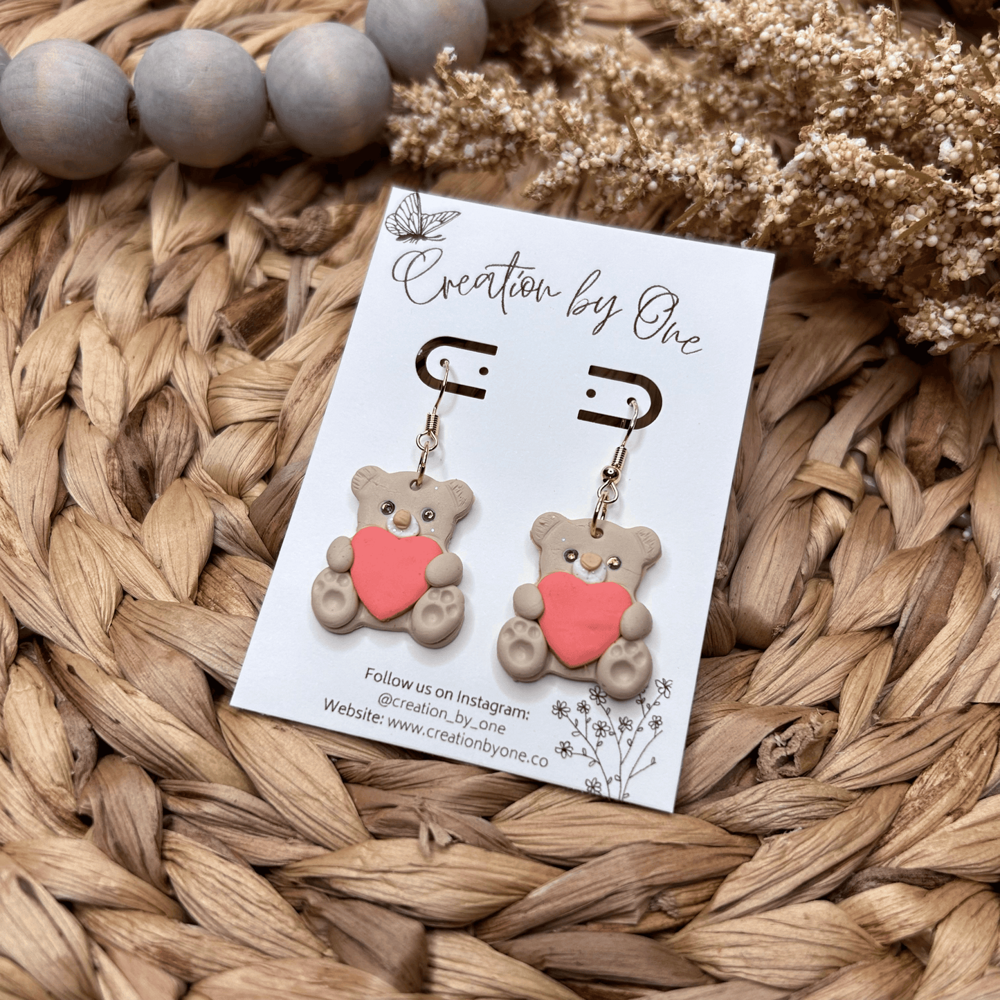 Love in a Bear Valentine Clay Earrings