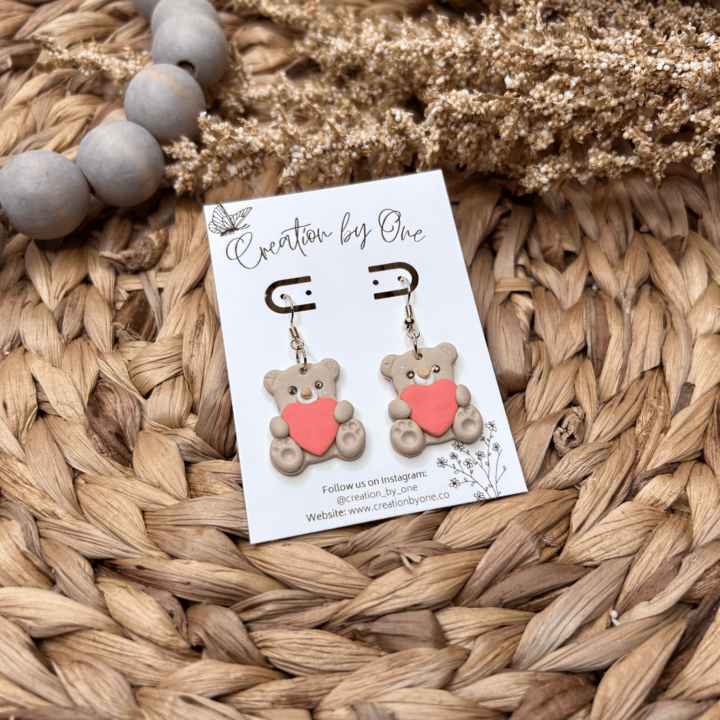 Love in a Bear Valentine Clay Earrings