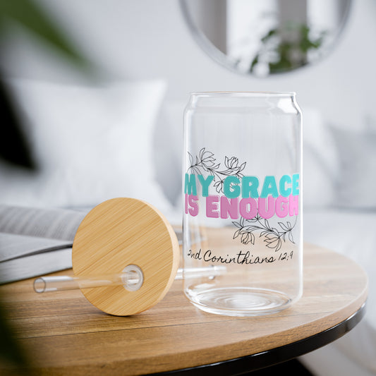 My Grace is Enough Glass Cup, 16 Ounce Cup