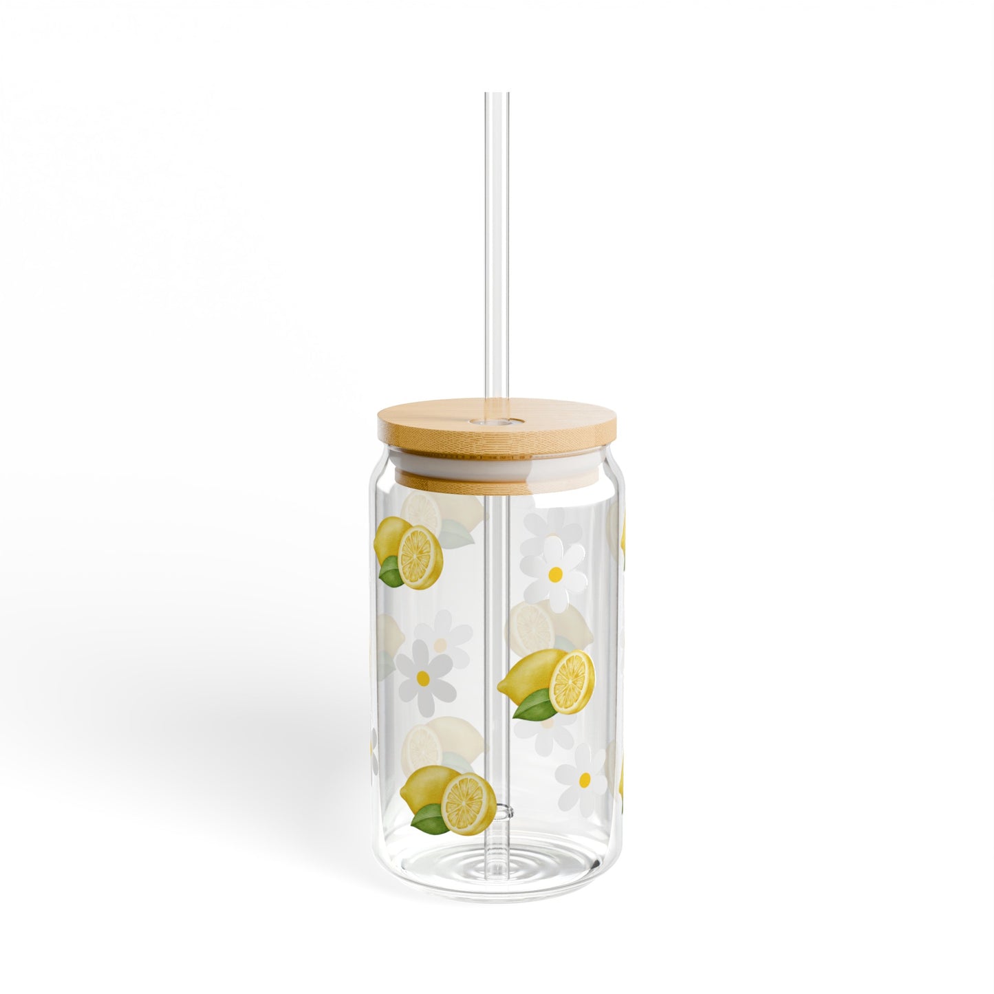 Lemon and Daisies Glass Cup, 16 Ounce Cup