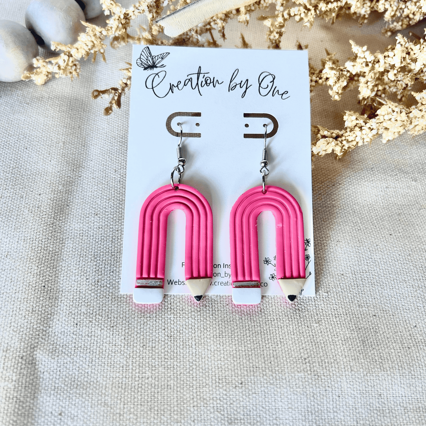 Back to School Pink U Shaped Pencil Dangles 