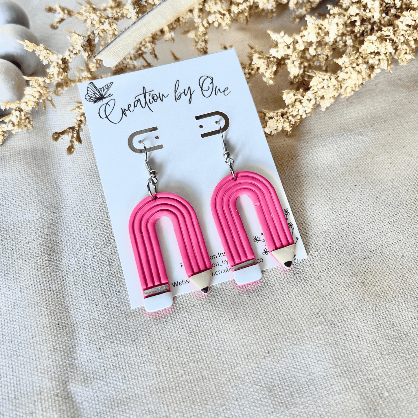 Back to School Pink U Shaped Pencil Dangles 