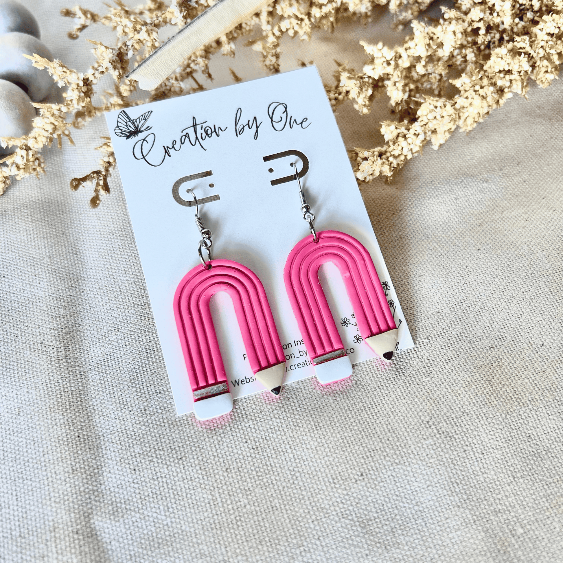 Back to School Pink U Shaped Pencil Dangles 