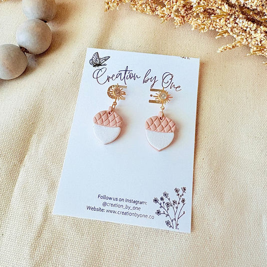 Neutral Acorn Polymer Clay Earrings – White & Light Brown, 14K Gold Studs | Fall & Thanksgiving Jewelry