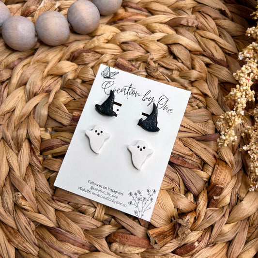 Ghost Hat Polymer Clay Earring Set