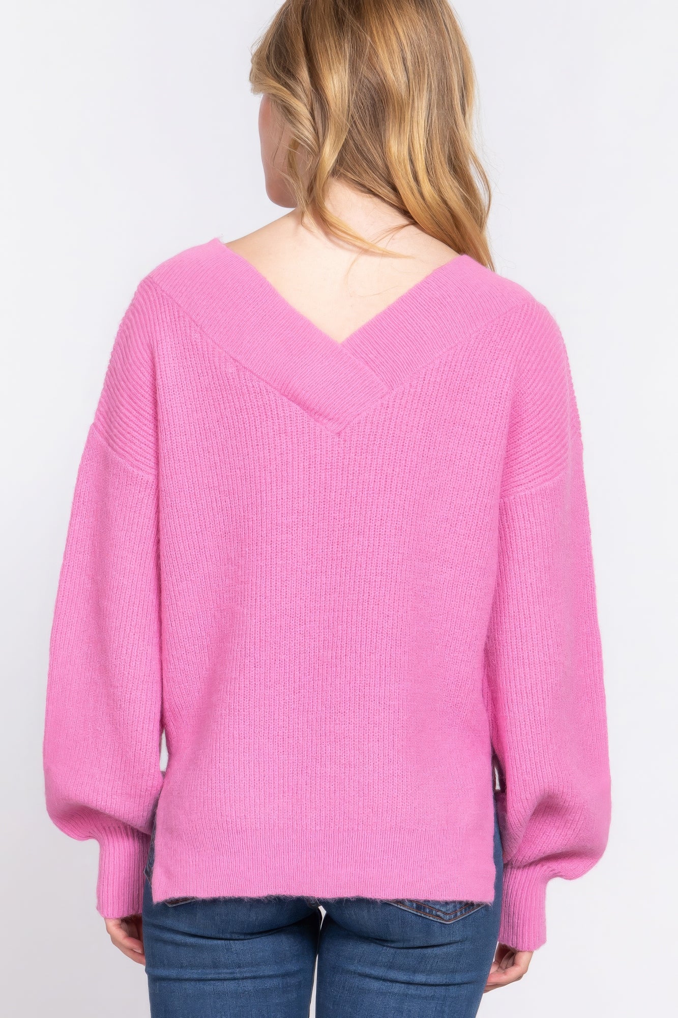 Long Slv Double V-Neck Sweater