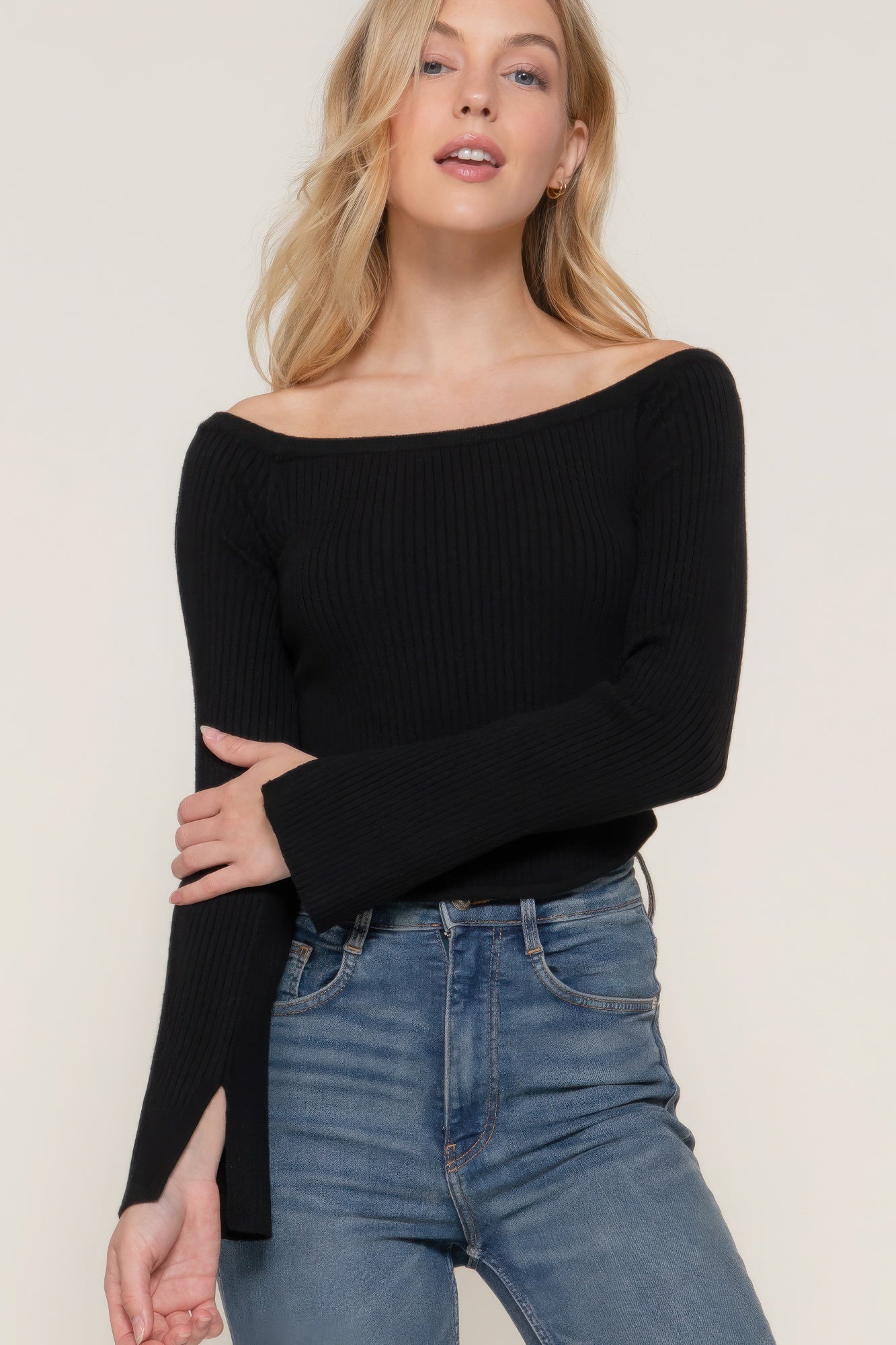 Long Flare off Shoulder Sweater