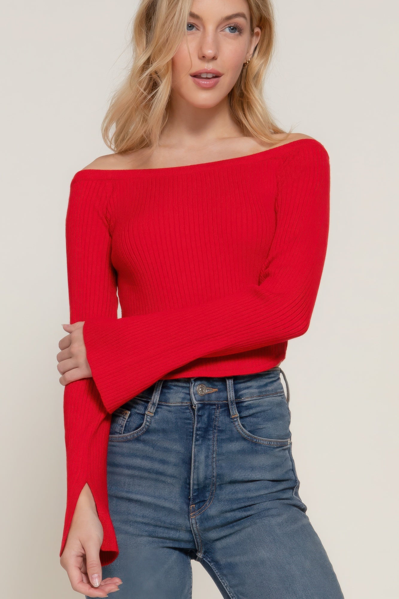 Long Flare off Shoulder Sweater