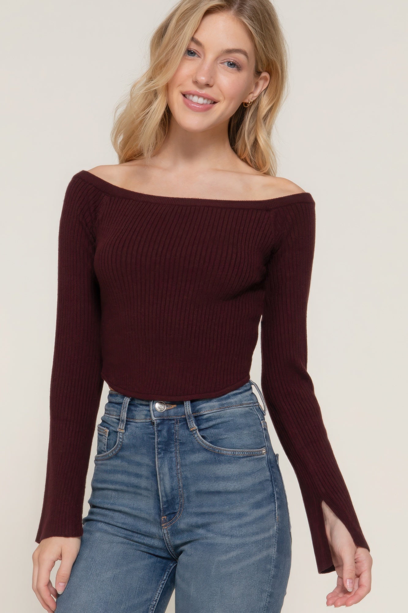 Long Flare off Shoulder Sweater