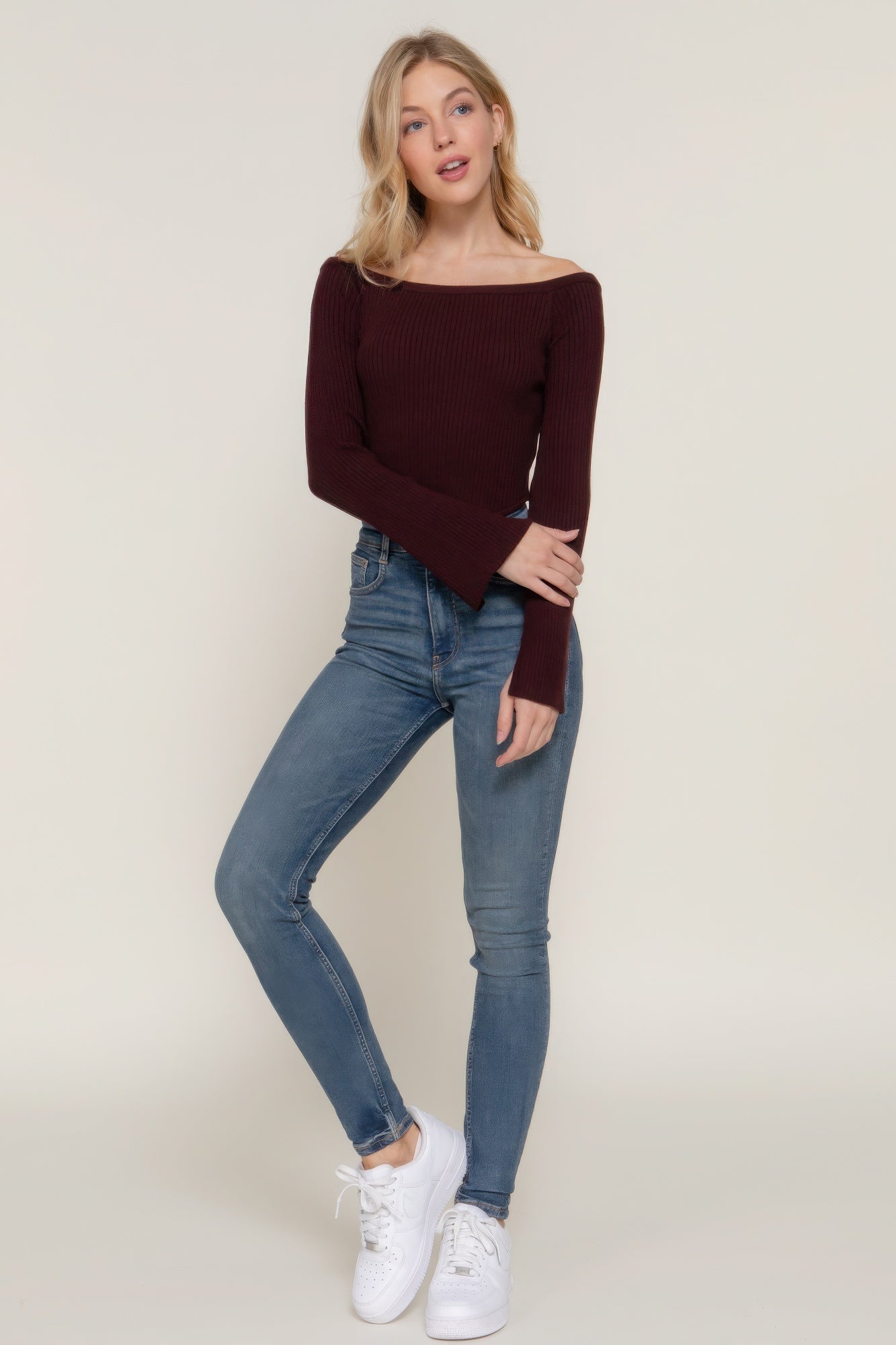 Long Flare off Shoulder Sweater