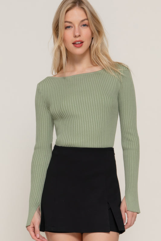 Long Sleeve Boat Neck Sweater