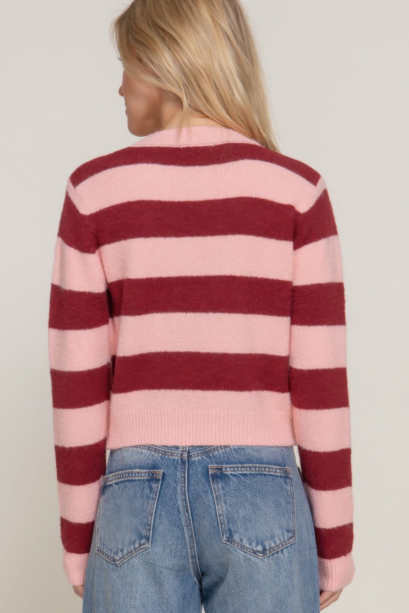 Long Slv Crew Neck Stripe Sweater