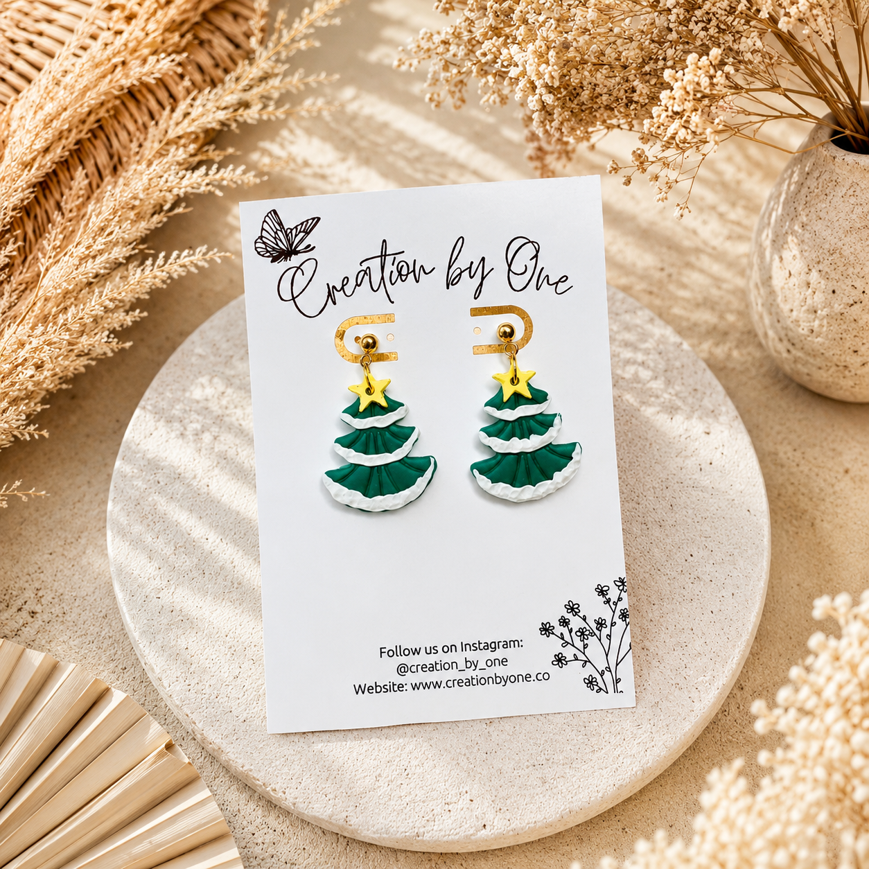 Christmas tree earrings 14k gold-plated studs. 