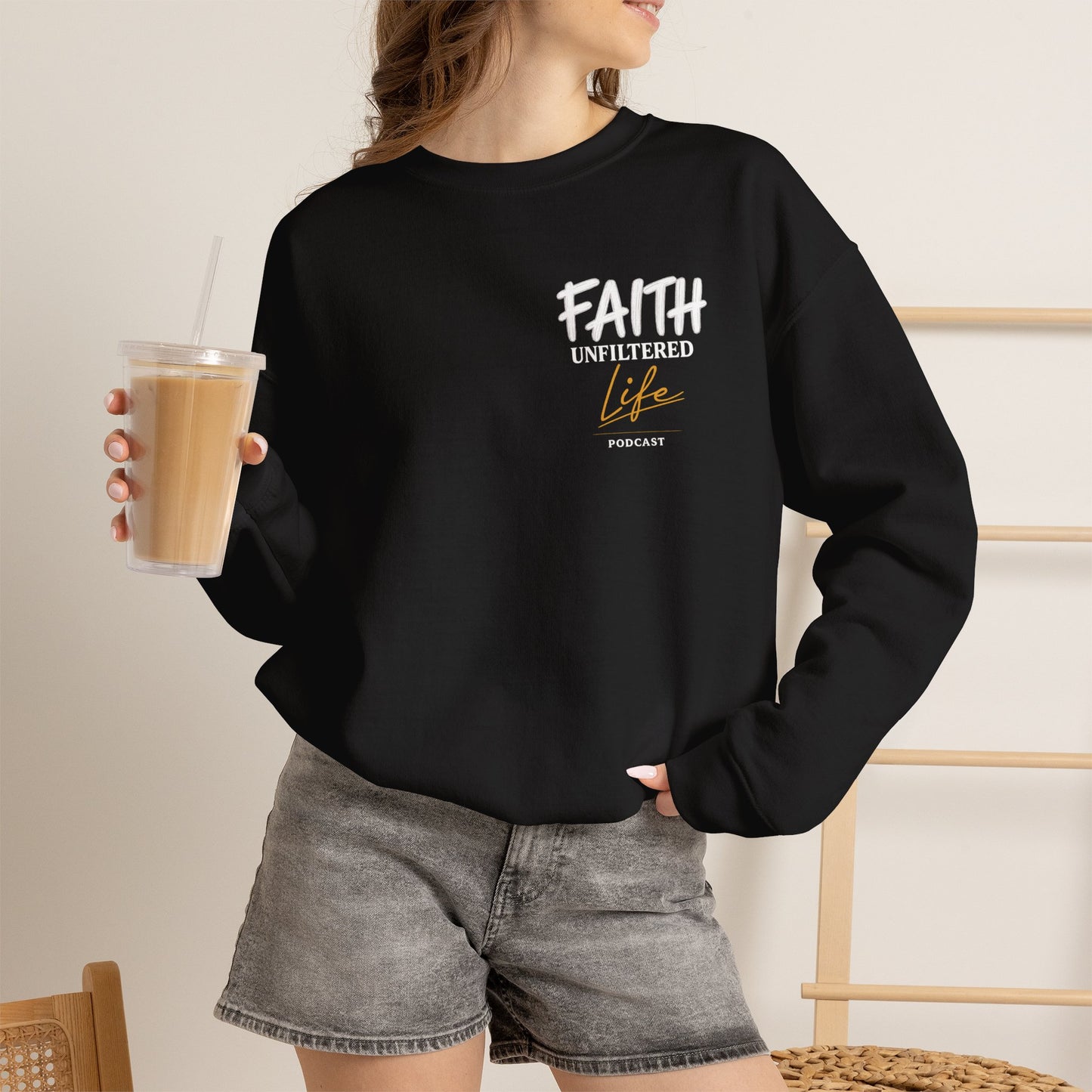 Faith Unfiltered Crewneck Sweatshirt — "Live Ful" Inspirational Christian Pullover Black