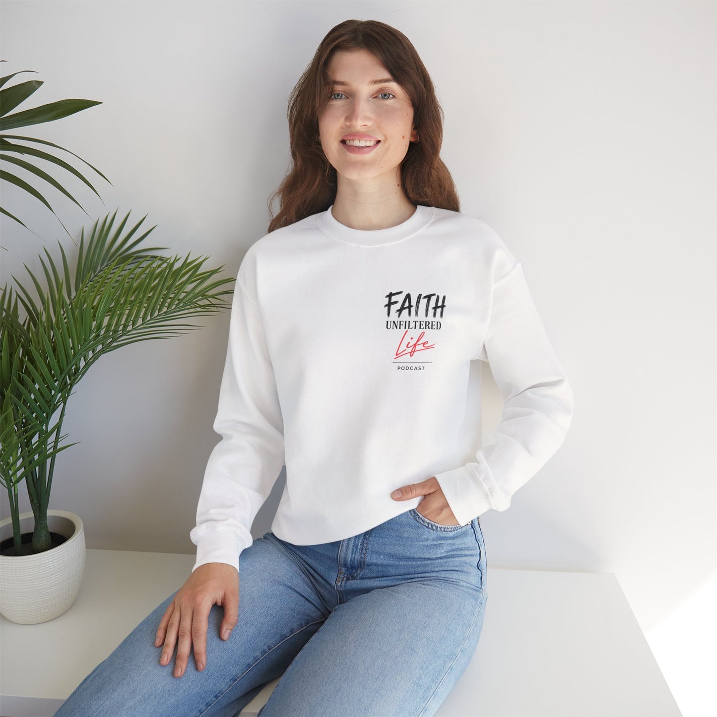 Faith Unfiltered Crewneck Sweatshirt — "Live Ful" Inspirational Christian Pullover White