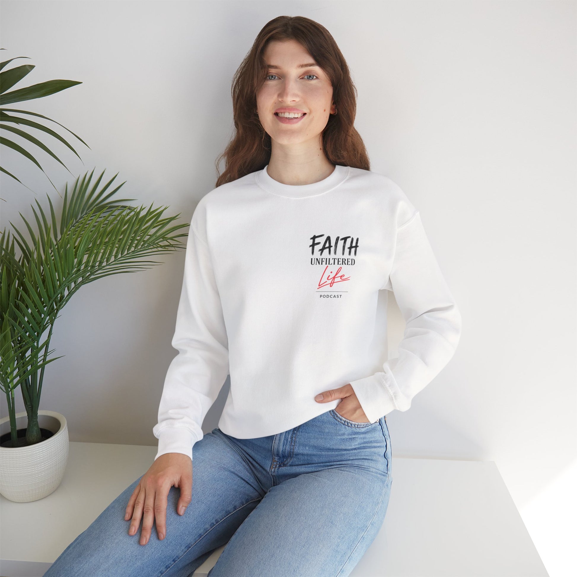 Faith Unfiltered Crewneck Sweatshirt — "Live Ful" Inspirational Christian Pullover White