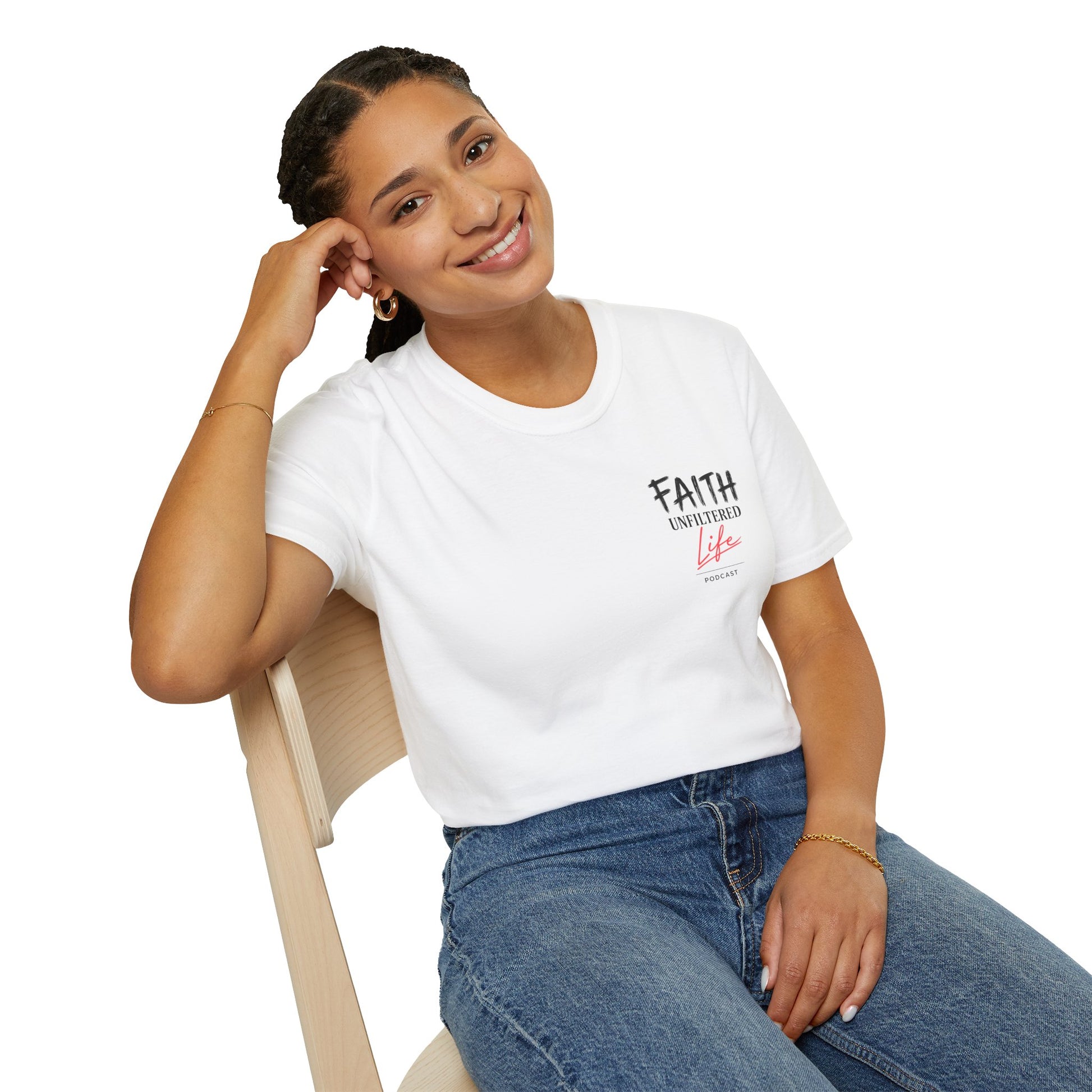 Women wearing a Faith Unfiltered Life White Shirt.