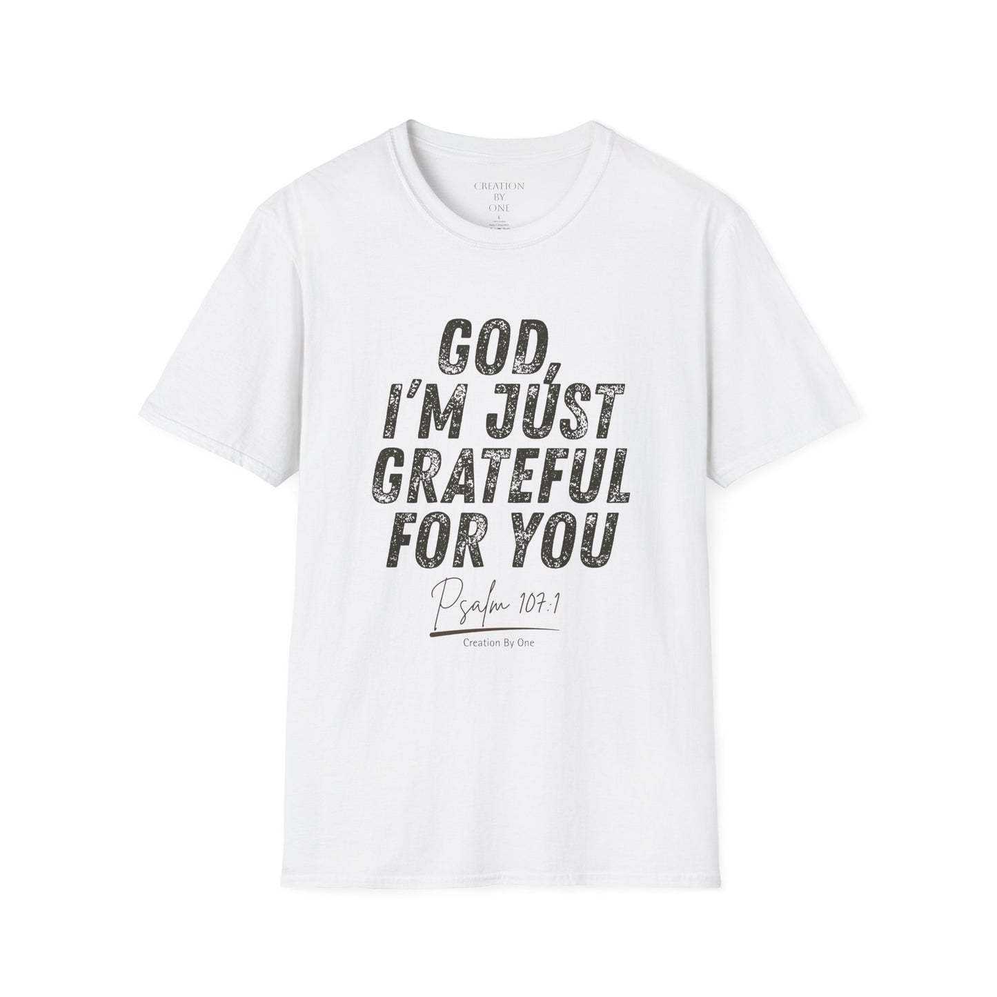 White t-shirt with a graphic design featuring a globe and text on a white background