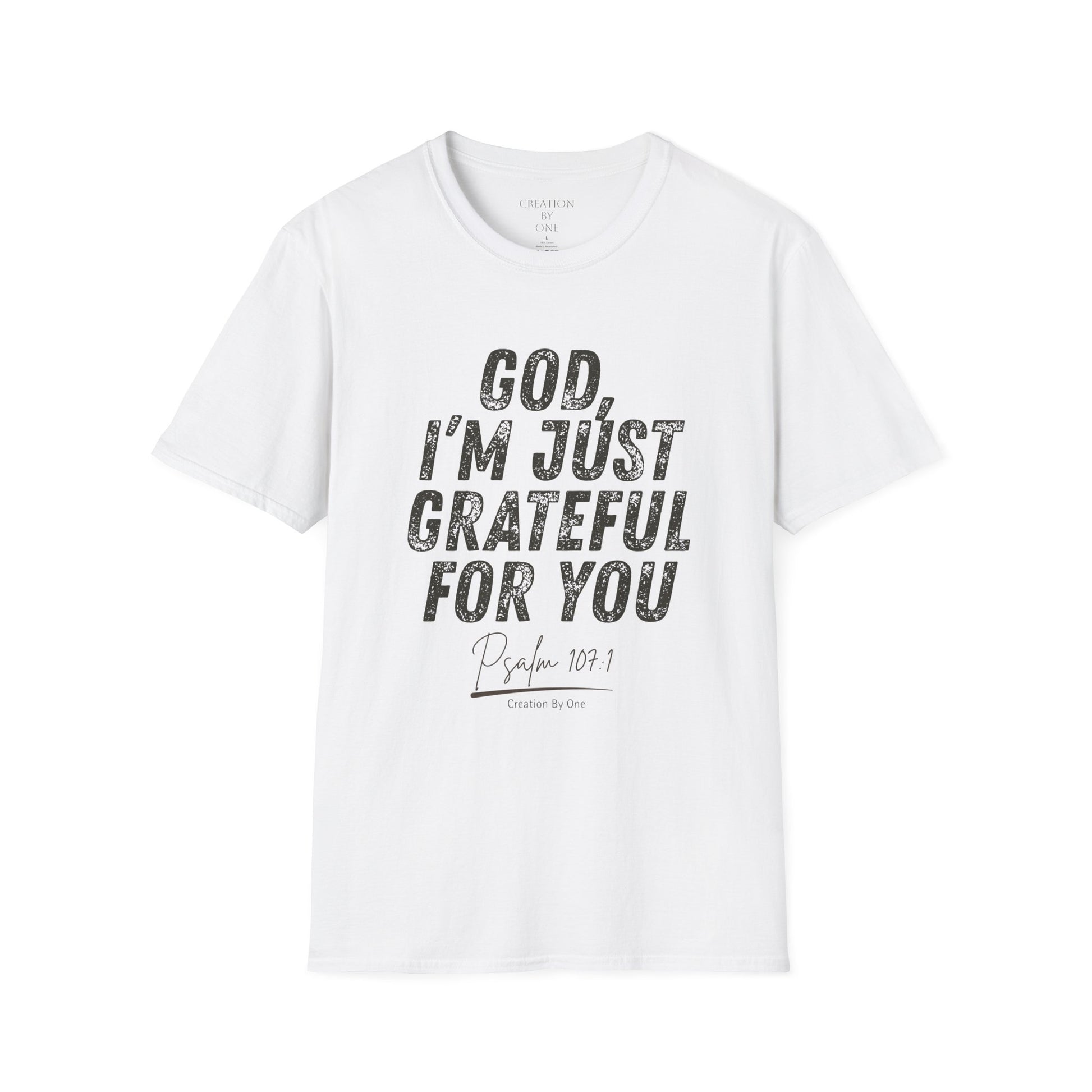 White t-shirt with a graphic design featuring a globe and text on a white background