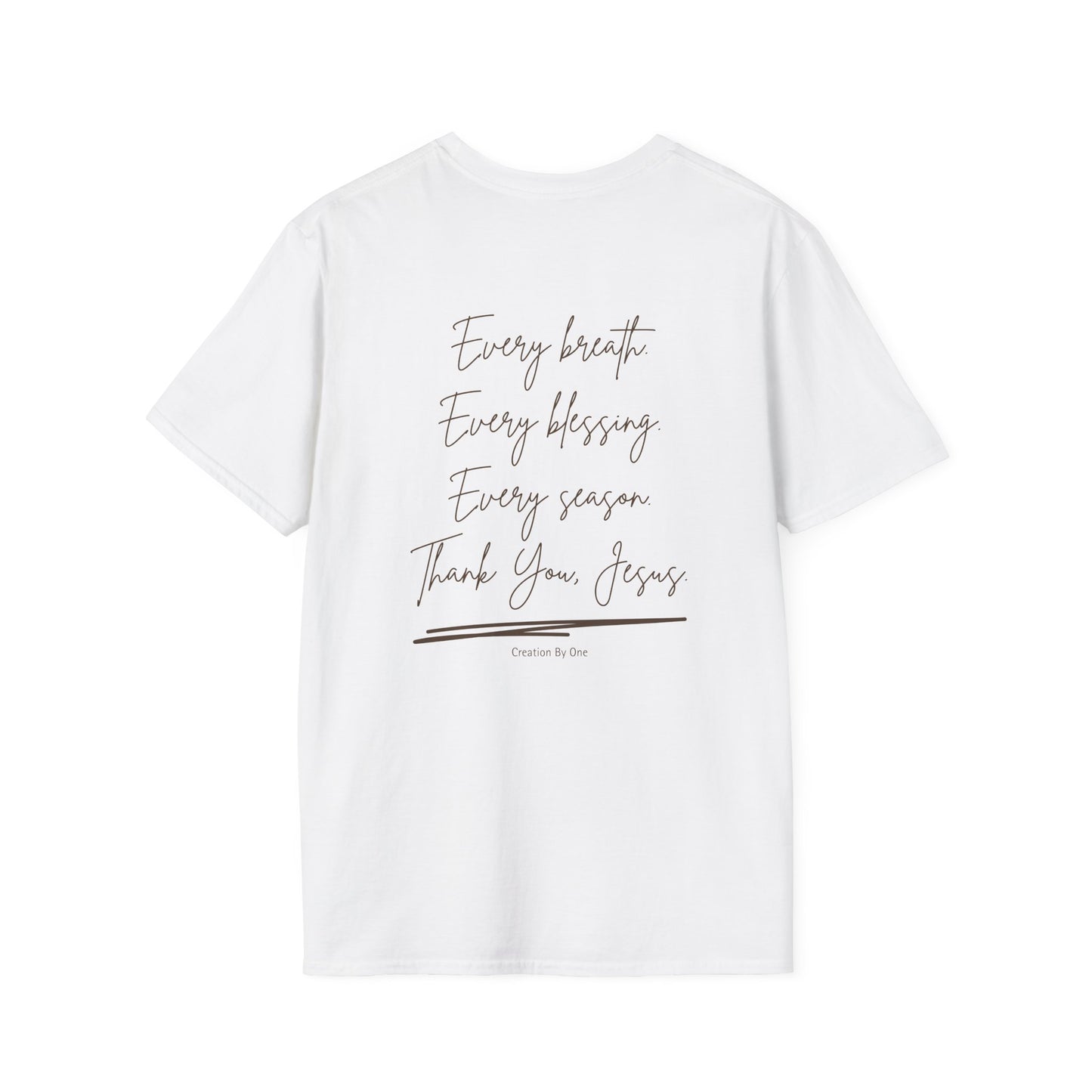 White t-shirt with text on a white background