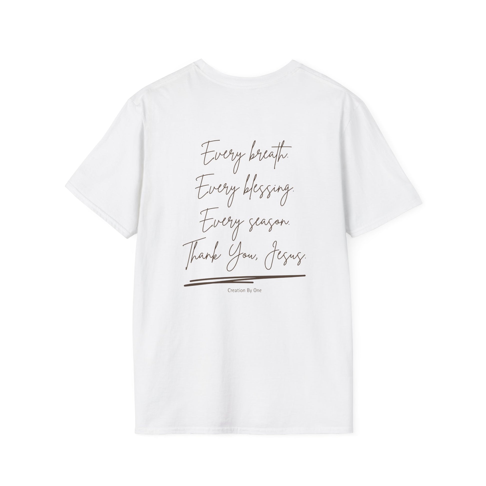 White t-shirt with text on a white background