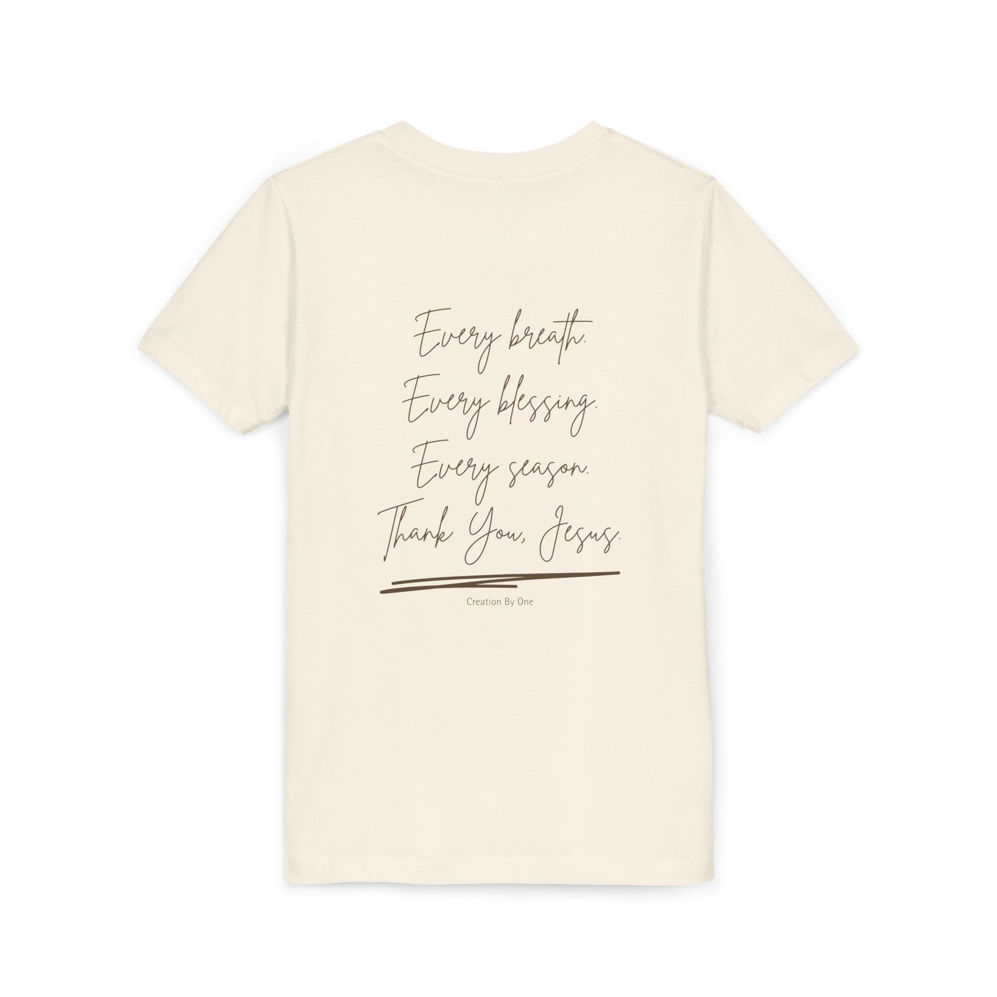 Beige t-shirt with inspirational text on a white background