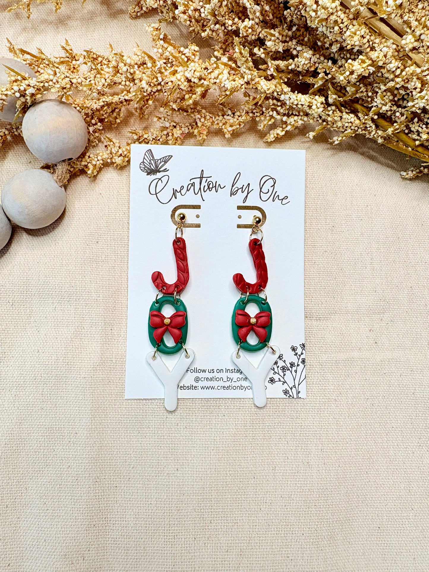 Handmade polymer clay Joy earrings with 14K gold-plated posts for holiday jewelry