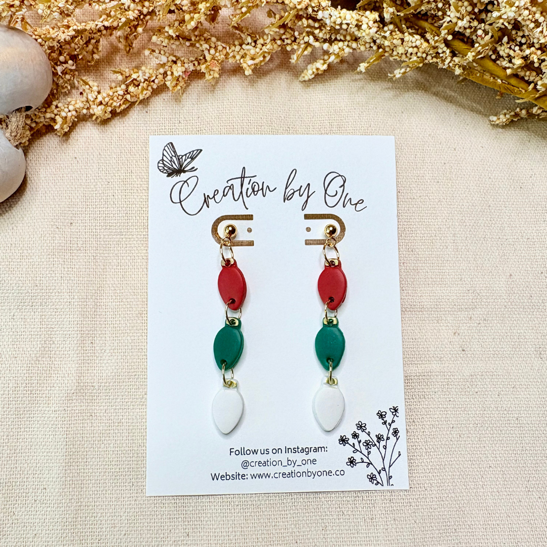 Holiday light bulb polymer clay stud earrings with 14K gold-plated hardware