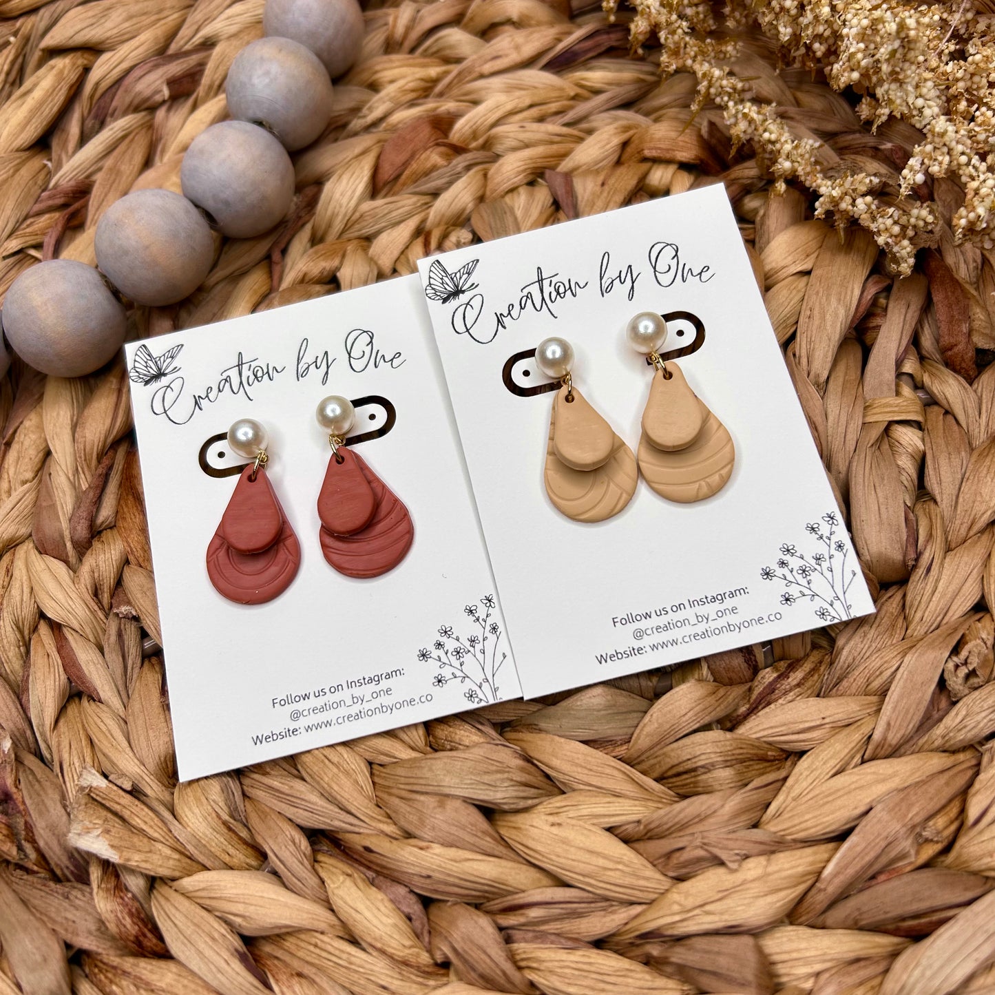 Neutral Tear Drop Polymer Clay Earrings