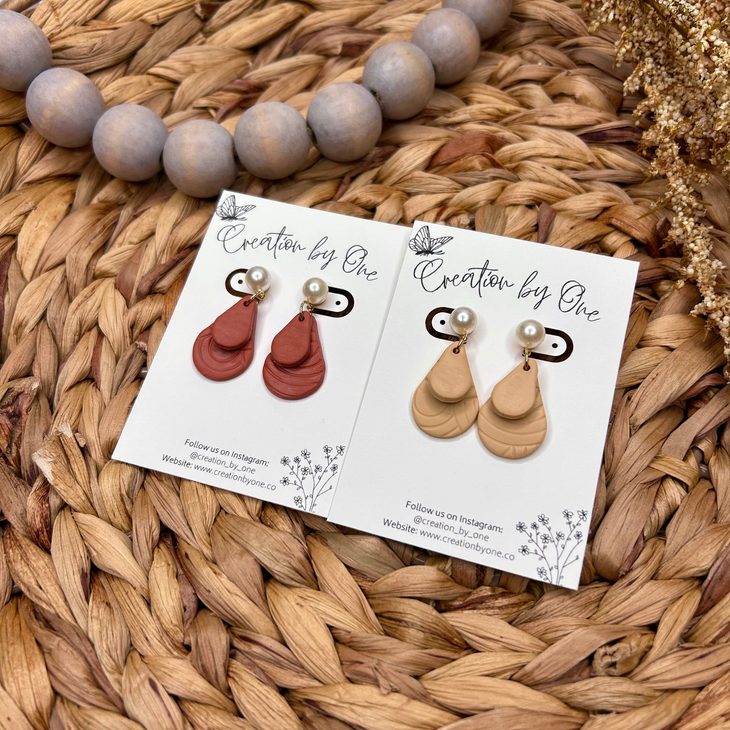 Neutral Tear Drop Polymer Clay Earrings