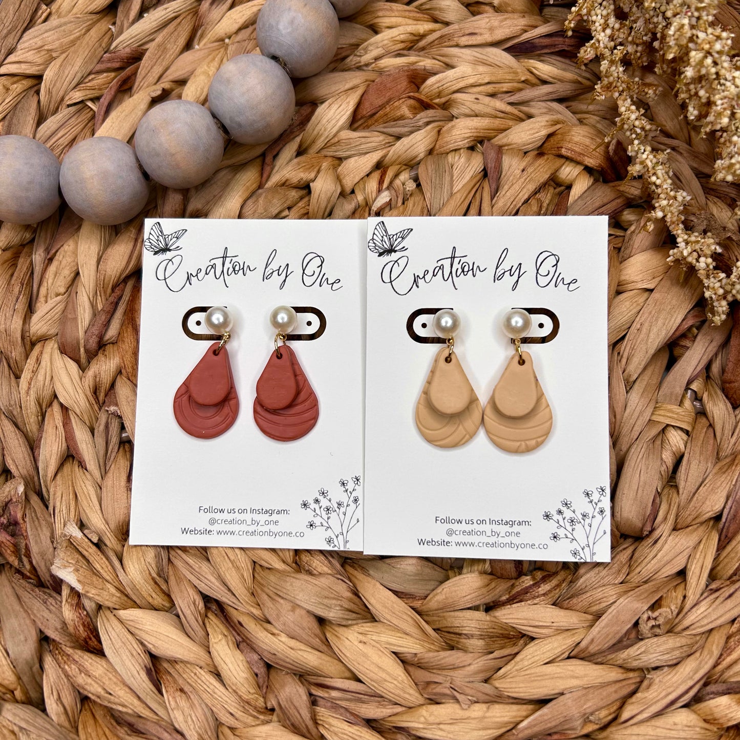 Neutral Tear Drop Polymer Clay Earrings