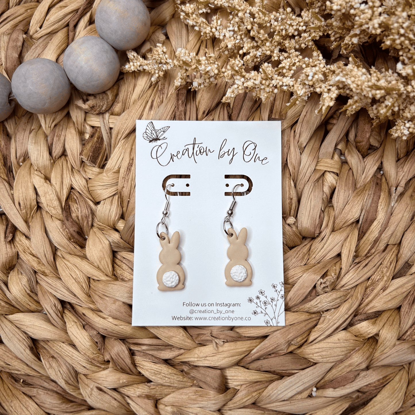 Peeping Bunny polymer clay earrings handcrafted with hypoallergenic materials, lightweight earrings for sensitive ears