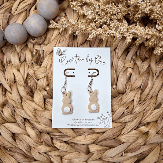 Peeping Bunny polymer clay earrings handcrafted with hypoallergenic materials, lightweight earrings for sensitive ears