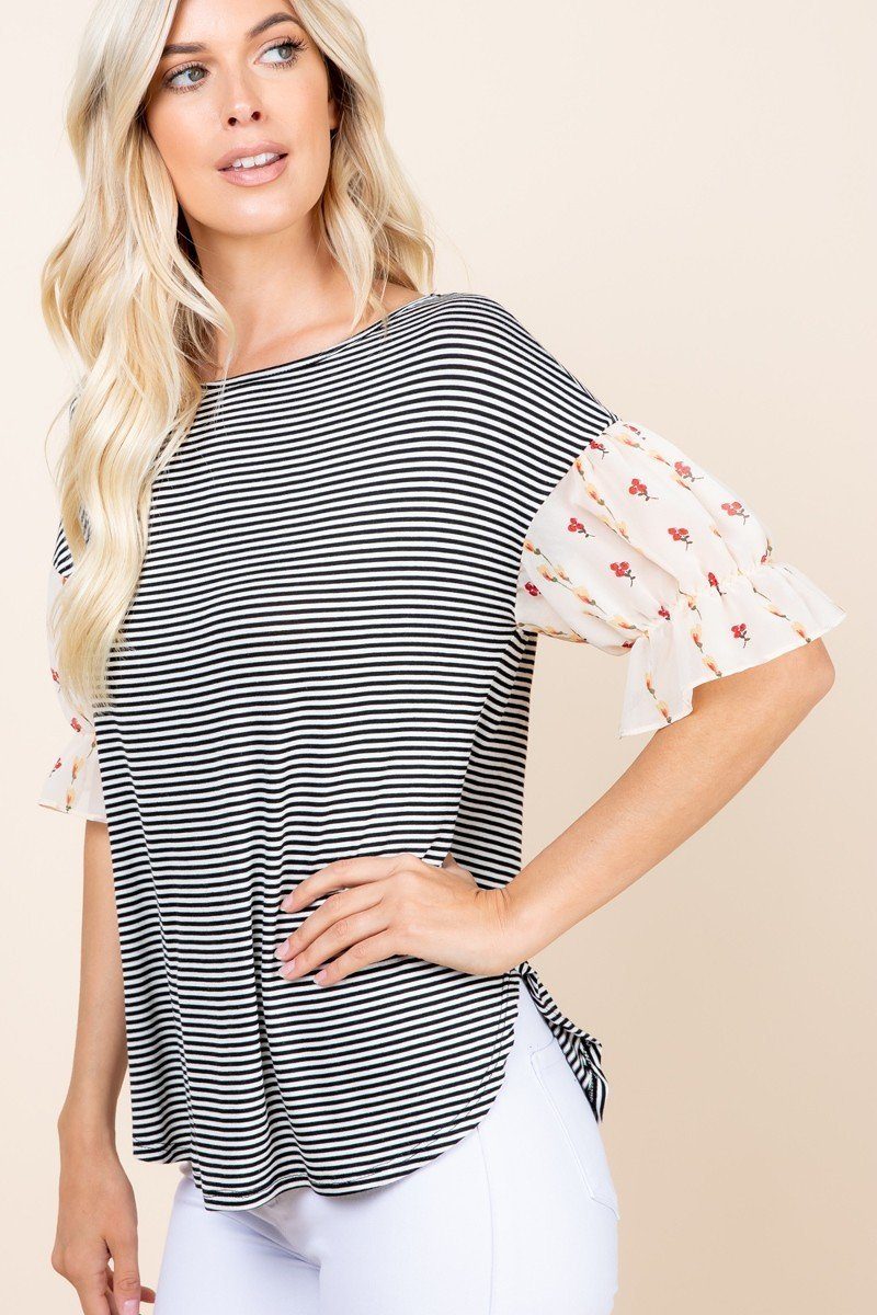 Cute Striped Curved Hem Casual Top